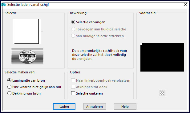 Selecties - Selectie laden/opslaan - Selectie laden vanaf schijf : SELECTION 10 181 